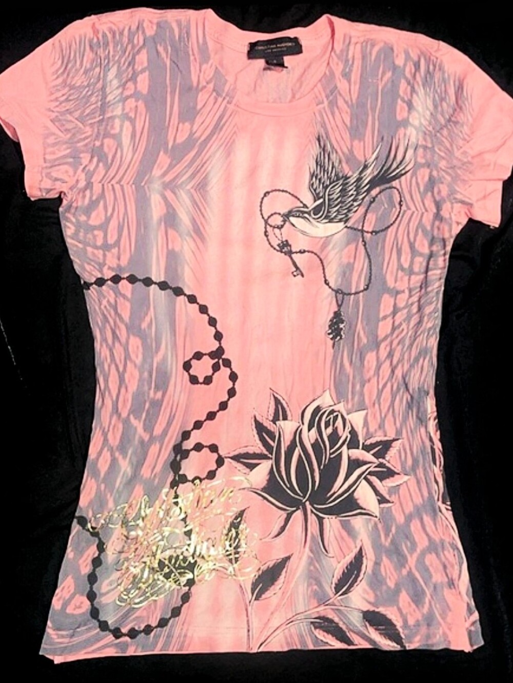 Christian Audigier Ed Hardy Embellished Pink Shirt